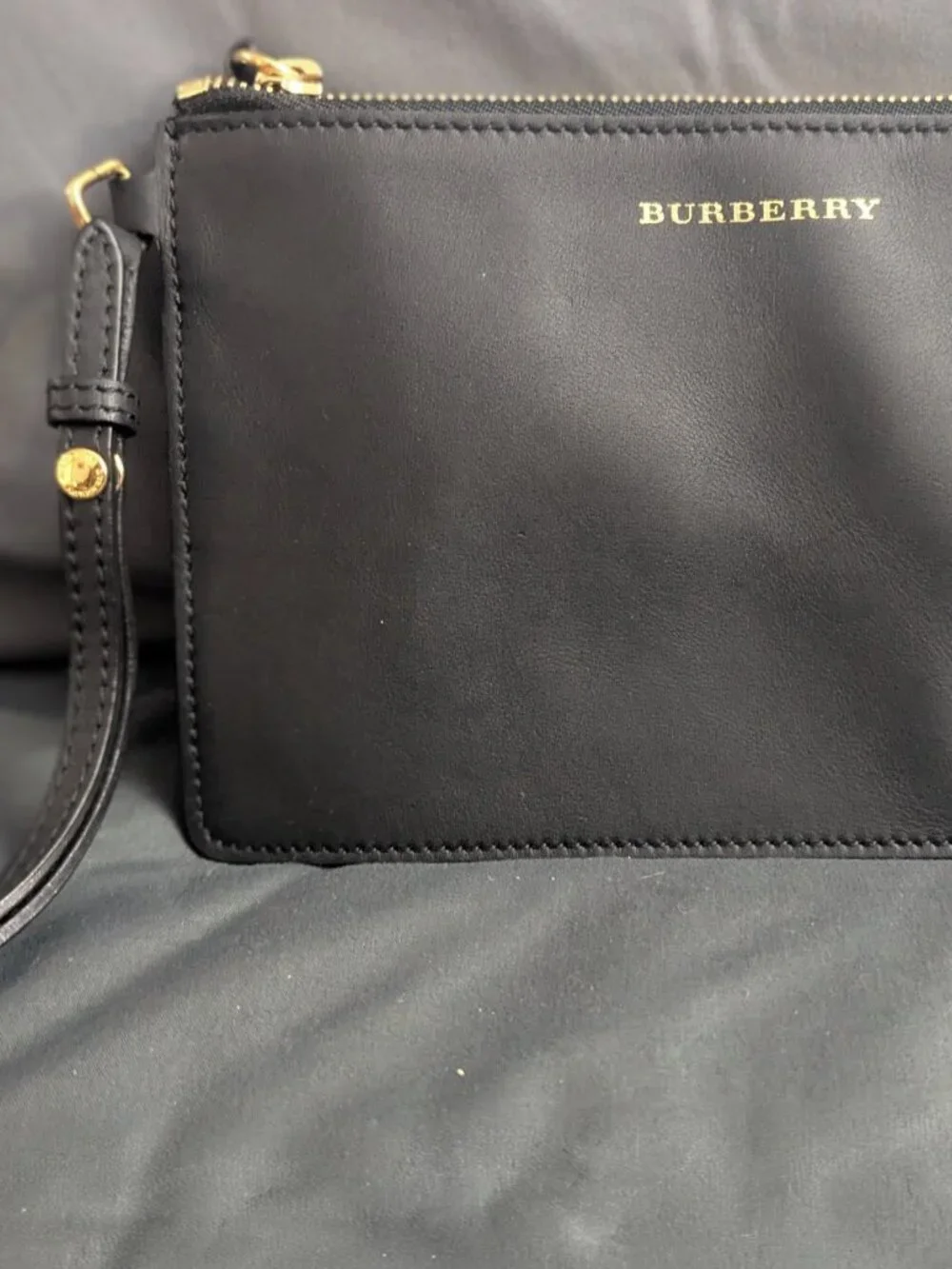 Burberry Black Leather Wristlet Clutch Pouch Bag Gold Hardware - Authenticated